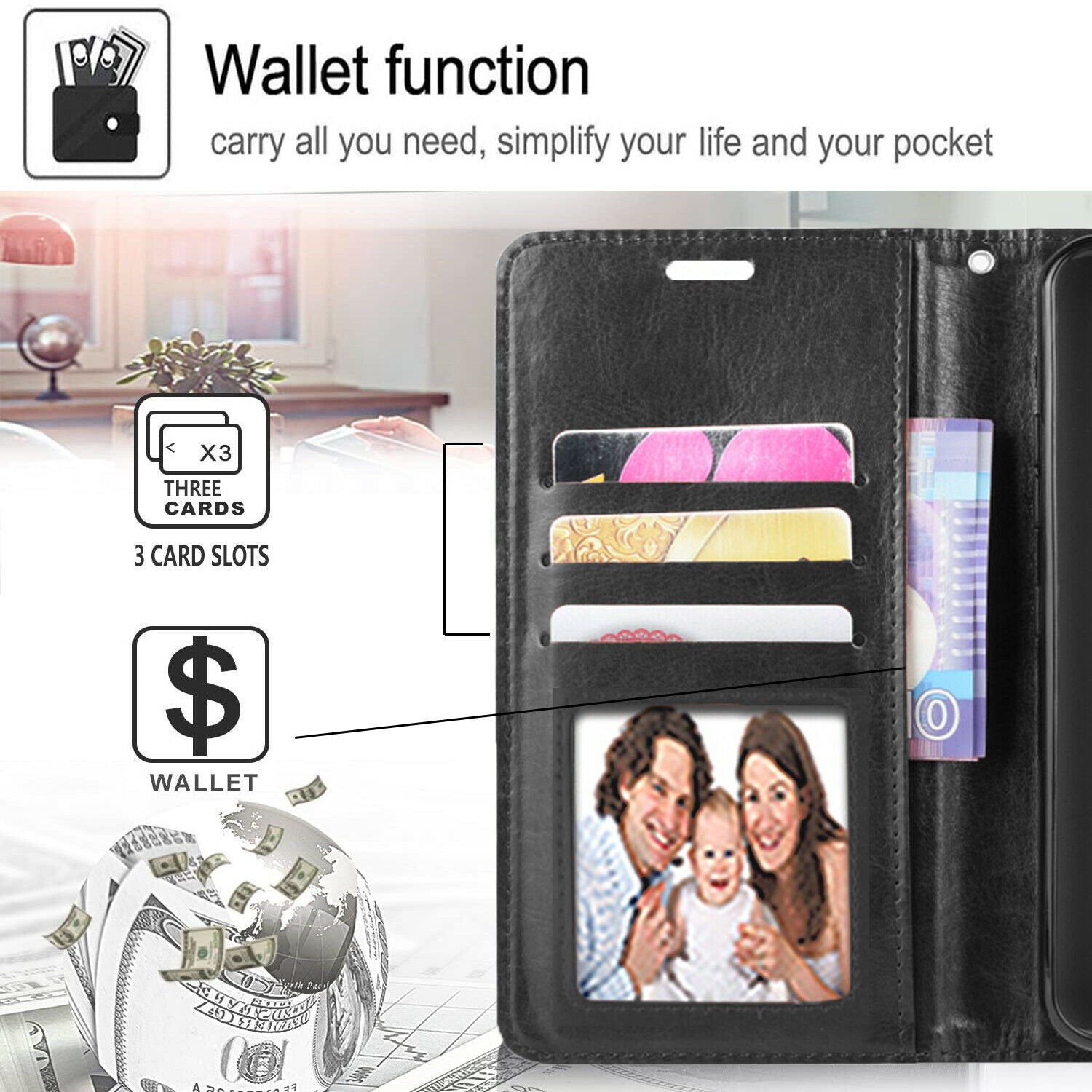 Étui portefeuille en cuir pour iPhone 16 Pro Étui portefeuille en cuir pour iPhone 16 Pro